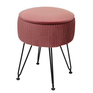 Sitzhocker mit Staufach Ø33cm Samt-Optik rosa Gestell schwarz