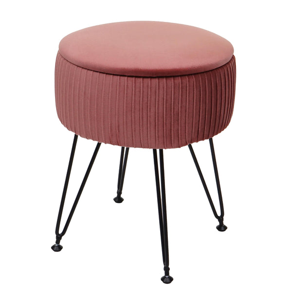 Sitzhocker mit Staufach Ø33cm Samt-Optik rosa Gestell schwarz