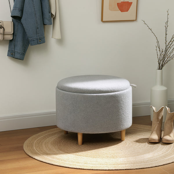 Sitzhocker mit Stauraum für Wohnzimmer Teddyfleece grau
