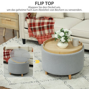 Sitzhocker mit Stauraum für Wohnzimmer Teddyfleece grau
