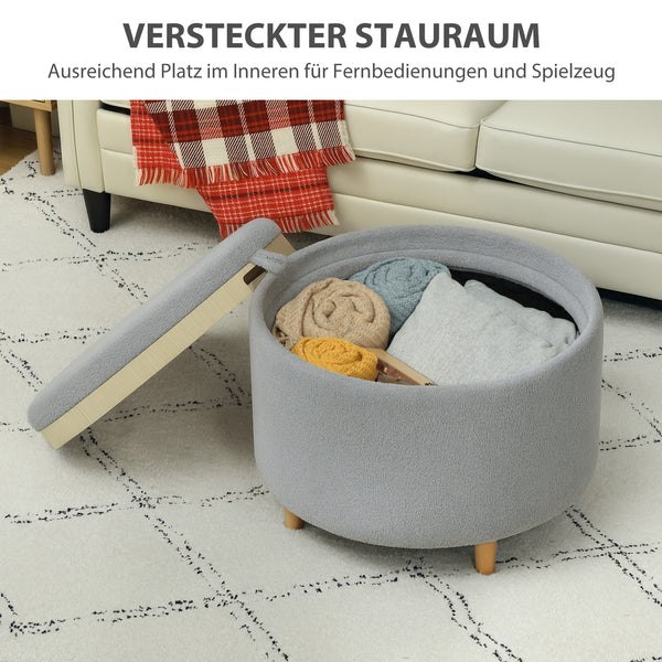 Sitzhocker mit Stauraum für Wohnzimmer Teddyfleece grau