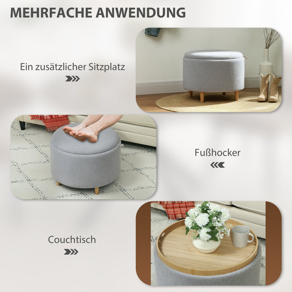 Sitzhocker mit Stauraum für Wohnzimmer Teddyfleece grau
