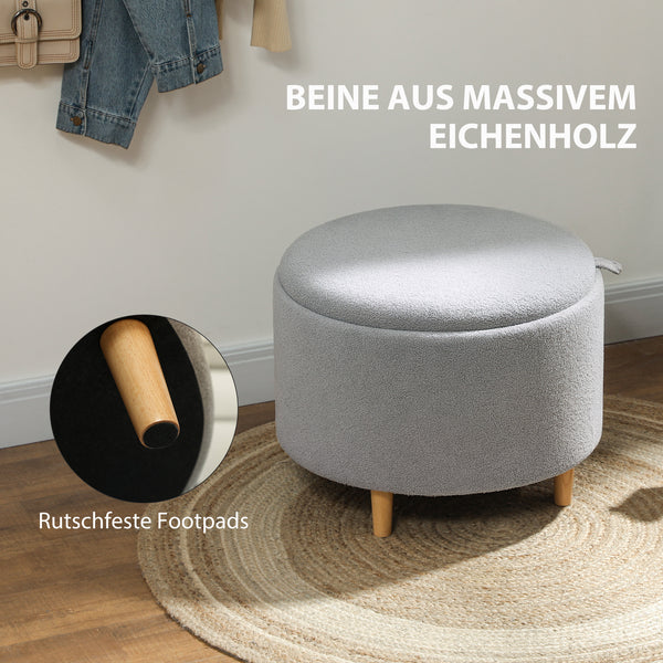 Sitzhocker mit Stauraum für Wohnzimmer Teddyfleece grau