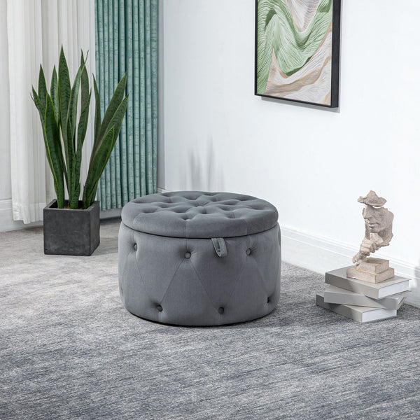 Sitzhocker mit Stauraum runde Form Samtoptik Grau