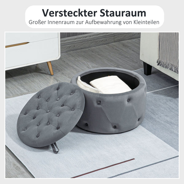 Sitzhocker mit Stauraum runde Form Samtoptik Grau