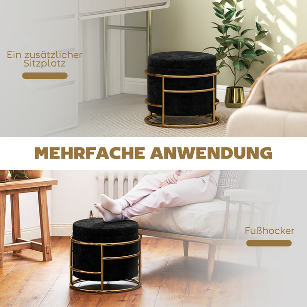 Sitzhocker mit Stauraum gepolstert Metallrahmen vergoldet schwarz