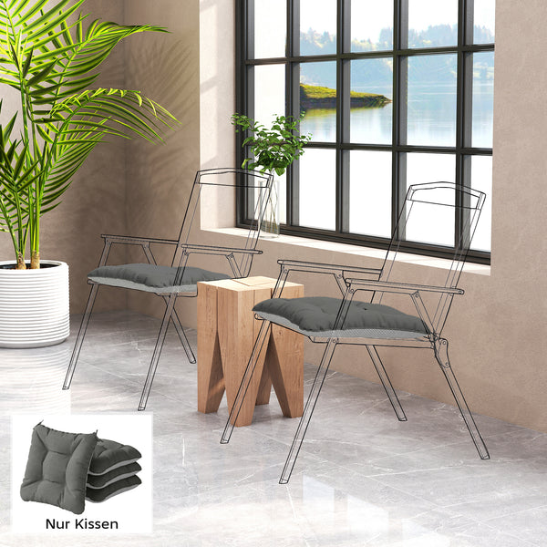 Sitzkissen 4er Set rutschfest mit Bändern für Stühle outdoor indoor