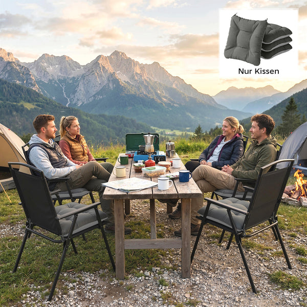 Sitzkissen 4er Set rutschfest mit Bändern für Stühle outdoor indoor