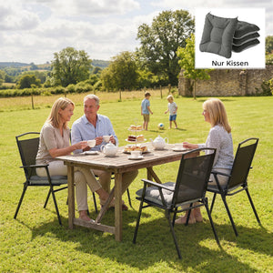 Sitzkissen 4er Set rutschfest mit Bändern für Stühle outdoor indoor