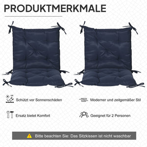 Sitzkissen 2er Set dick mit Bindebändern 98x50cm dunkelblau