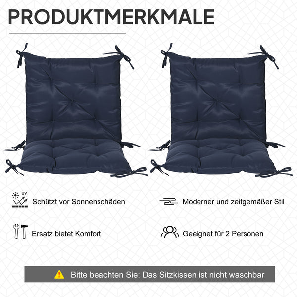 Sitzkissen 2er Set dick mit Bindebändern 98x50cm dunkelblau