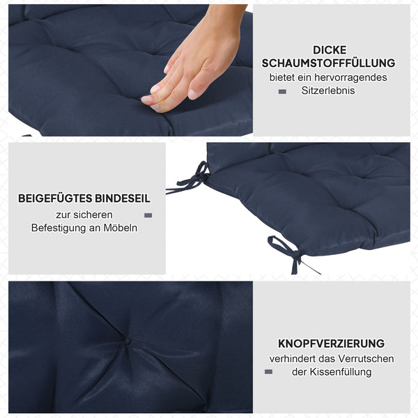 Sitzkissen 2er Set dick mit Bindebändern 98x50cm dunkelblau