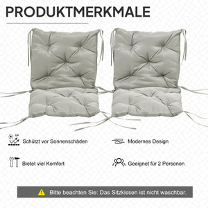 Sitzkissen 2er Set dicke Stuhlkissen mit Bindebändern 98x50cm hellgrau