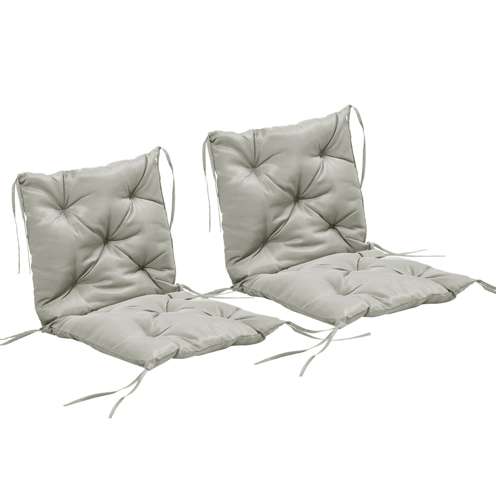 Sitzkissen 2er Set dicke Stuhlkissen mit Bindebändern 98x50cm hellgrau