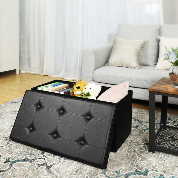 Sitztruhe Aufbewahrungstruhe 76cm Kunstleder Schwarz