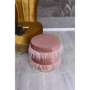 SAMT SITZHOCKER STRAUSSENFEDERN POUF SITZWÜRFEL SITZPOUF METALLRING