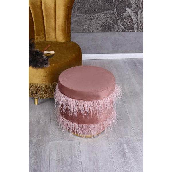 SAMT SITZHOCKER STRAUSSENFEDERN POUF SITZWÜRFEL SITZPOUF METALLRING