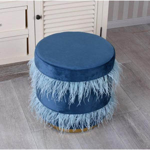 SAMT HOCKER MIT METALLRING BLAU POUF SITZHOCKER SITZWÜRFEL