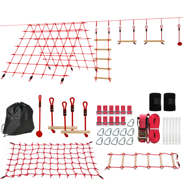 Slackline Kletterset für Kinder mit Schaukel Netz und Turnringen