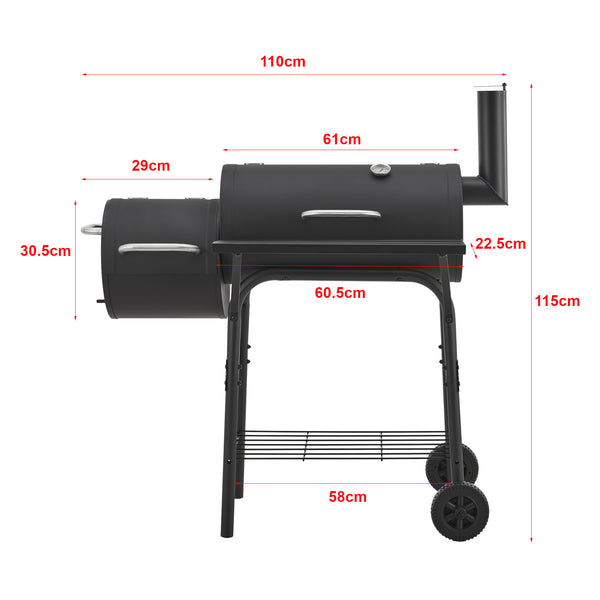 Smoker BBQ cart Fort Worth 115x110x64cm Black