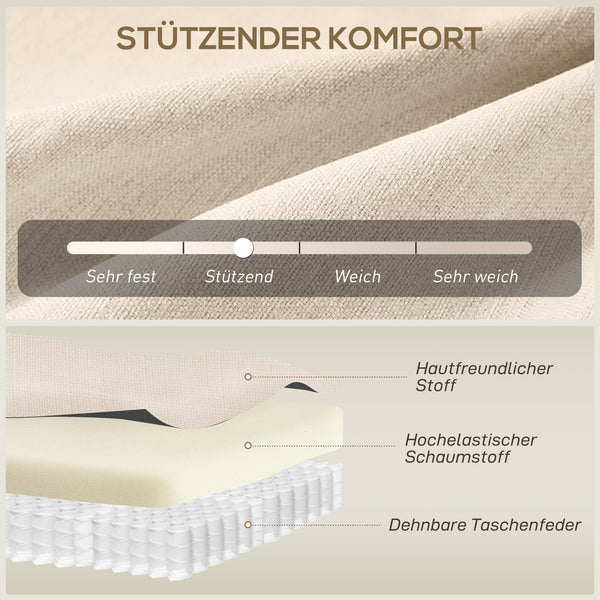 Sofa 2-Sitzer gepolstert für kleine Räume Leinenoptik beige