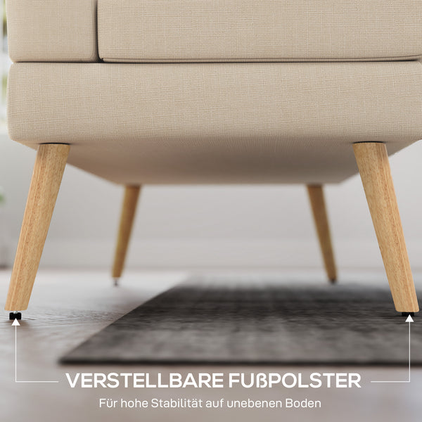Sofa 2-Sitzer gepolstert für kleine Räume Leinenoptik beige