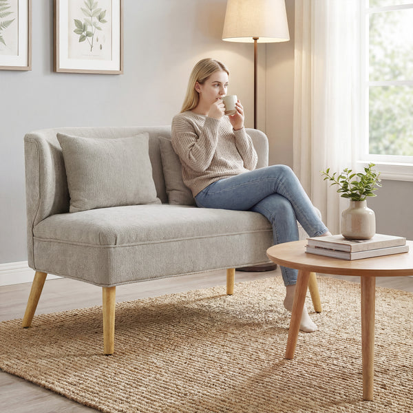 Sofa 2-Sitzer klein mit Holzfüssen für Wohnzimmer Chenille beige