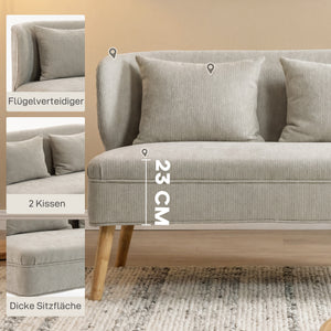 Sofa 2-Sitzer klein mit Holzfüssen für Wohnzimmer Chenille beige