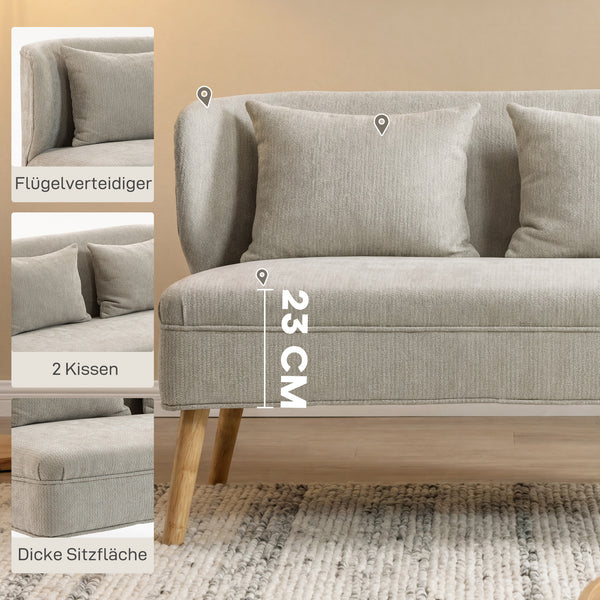Sofa 2-Sitzer klein mit Holzfüssen für Wohnzimmer Chenille beige