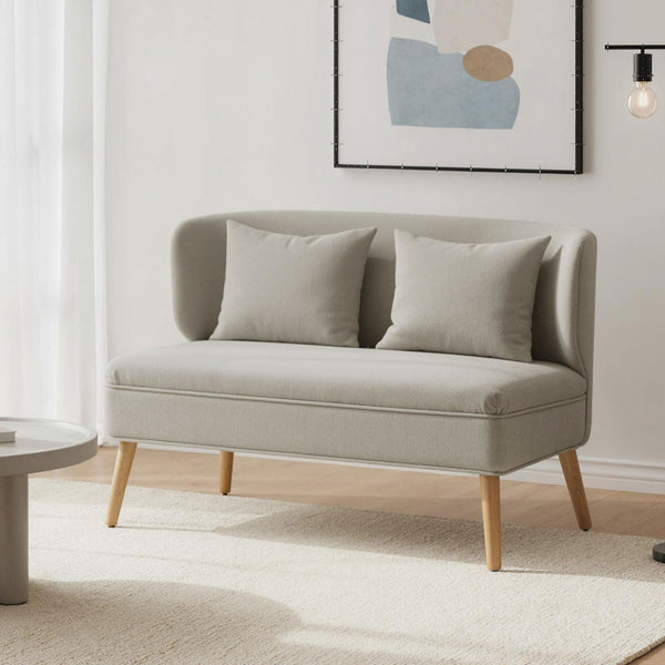 Sofa 2-Sitzer klein mit Holzfüssen für Wohnzimmer Chenille beige