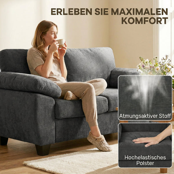 Sofa 2-Sitzer mit Federkernpolster für Wohnzimmer Chenille dunkelgrau