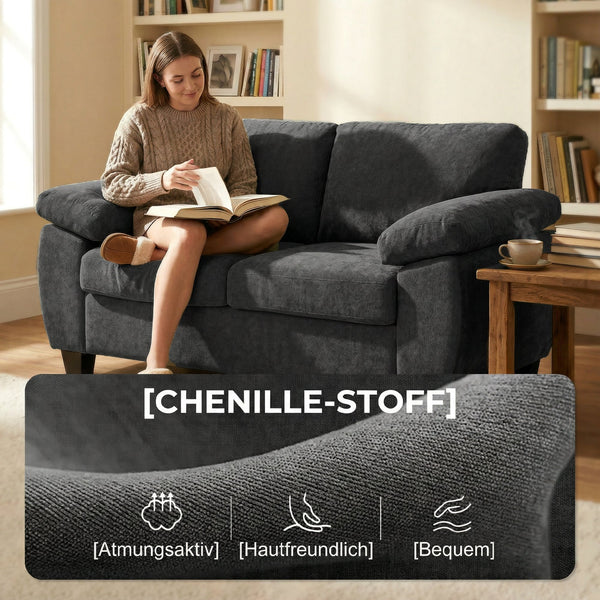 Sofa 2-Sitzer mit Federkernpolster für Wohnzimmer Chenille dunkelgrau