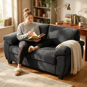 Sofa 2-Sitzer mit Federkernpolster für Wohnzimmer Chenille dunkelgrau