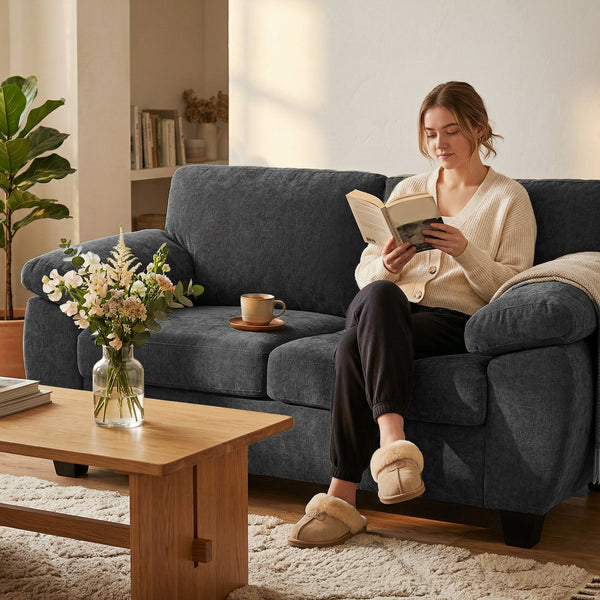 Sofa 2-Sitzer mit Federkernpolster für Wohnzimmer Chenille dunkelgrau