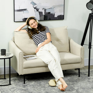 Sofa 2-Sitzer mit Stoffbezug und Polsterung für Wohnzimmer cremeweiss