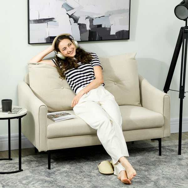 Sofa 2-Sitzer mit Stoffbezug und Polsterung für Wohnzimmer cremeweiss