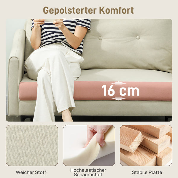 Sofa 2-Sitzer mit Stoffbezug und Polsterung für Wohnzimmer cremeweiss