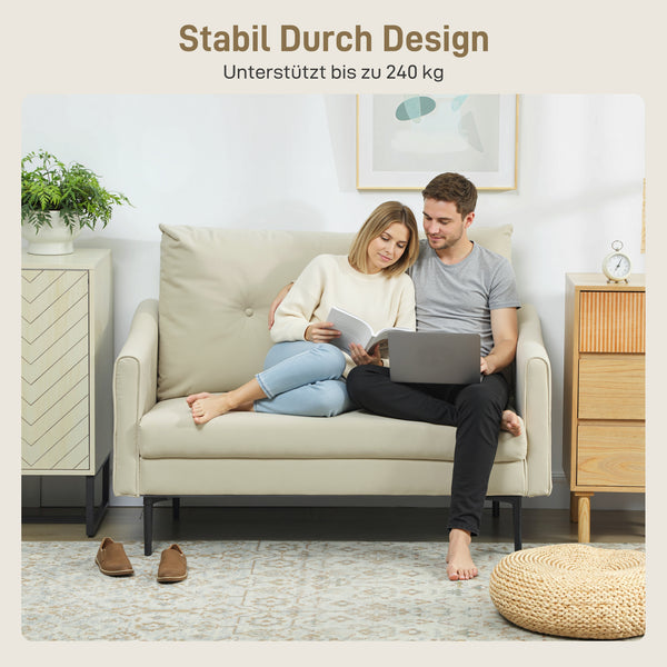 Sofa 2-Sitzer mit Stoffbezug und Polsterung für Wohnzimmer cremeweiss
