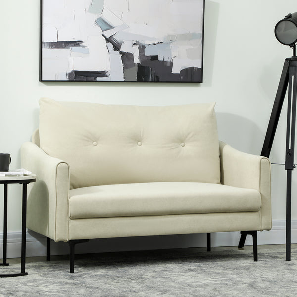 Sofa 2-Sitzer mit Stoffbezug und Polsterung für Wohnzimmer cremeweiss