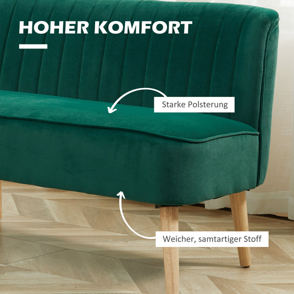Sofa 2-Sitzer Retro mit Holzbeinen für Wohnzimmer dunkelgrün