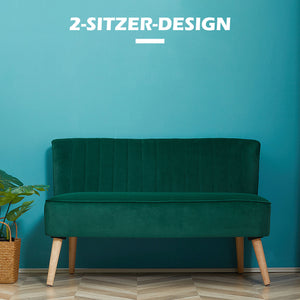 Sofa 2-Sitzer Retro mit Holzbeinen für Wohnzimmer dunkelgrün