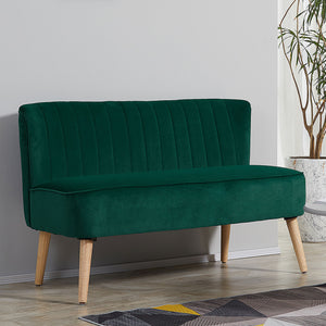 Sofa 2-Sitzer Retro mit Holzbeinen für Wohnzimmer dunkelgrün