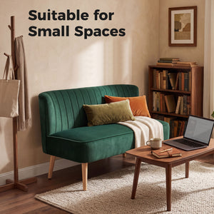 Sofa 2-Sitzer Retro mit Holzbeinen für Wohnzimmer dunkelgrün