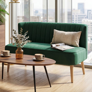 Sofa 2-Sitzer Retro mit Holzbeinen für Wohnzimmer dunkelgrün