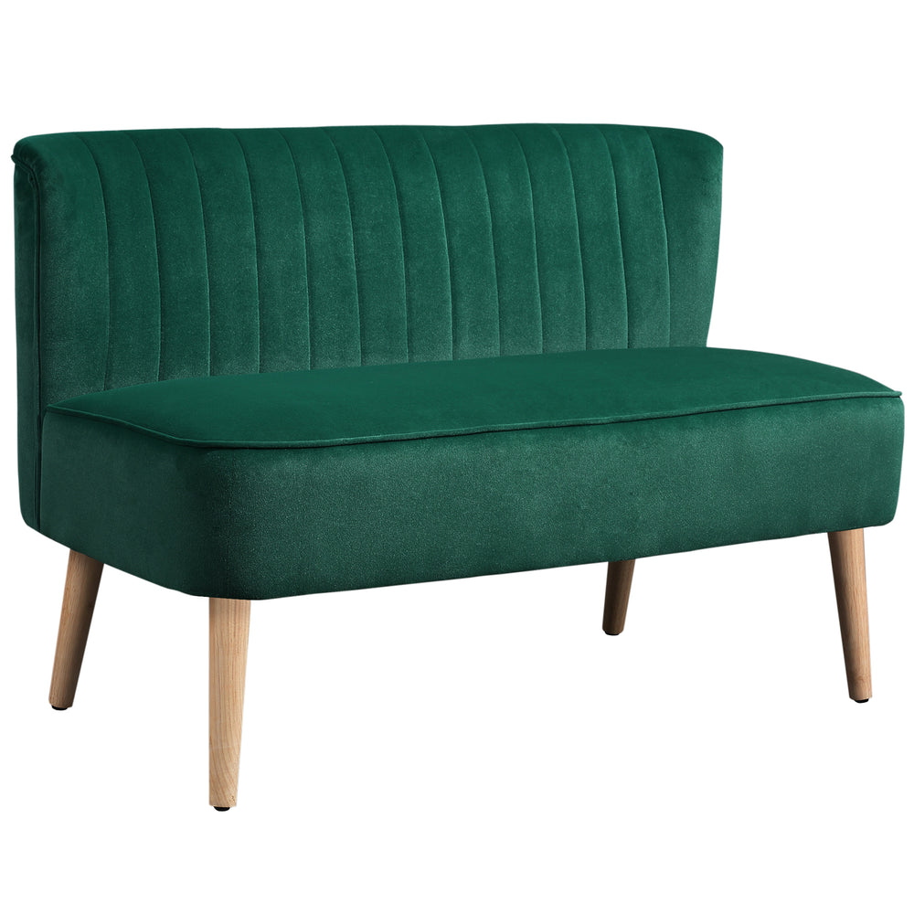 Sofa 2-Sitzer Retro mit Holzbeinen für Wohnzimmer dunkelgrün