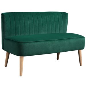 Sofa 2-Sitzer Retro mit Holzbeinen für Wohnzimmer dunkelgrün