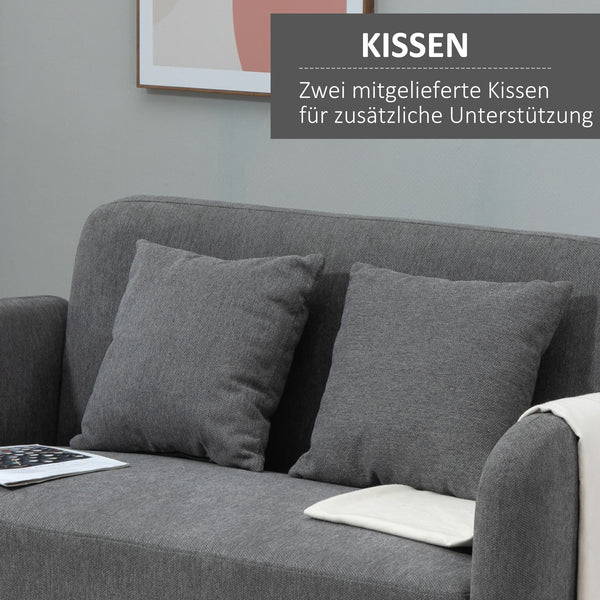 Sofa 2 Sitzer mit Kissen für Wohnzimmer und Schlafzimmer Samtoptik grau
