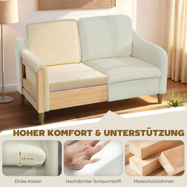 Sofa Couch 2-Sitzer klein für Wohnzimmer Sherpa-Fleece cremeweiss