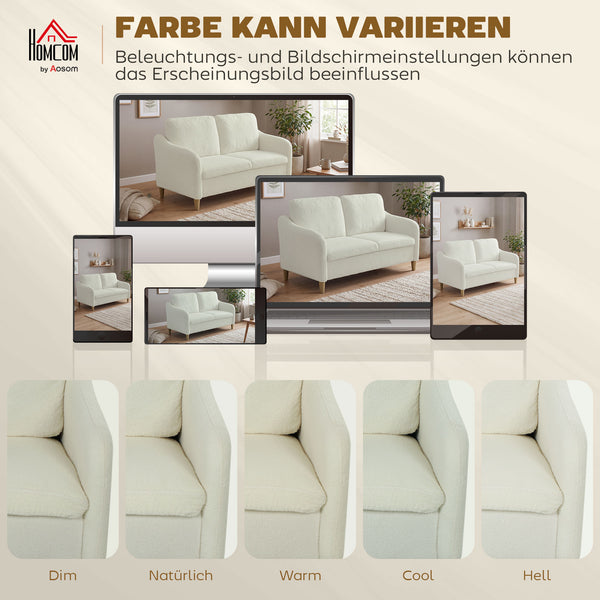 Sofa Couch 2-Sitzer klein für Wohnzimmer Sherpa-Fleece cremeweiss