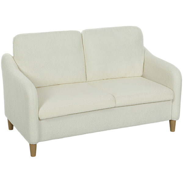 Sofa Couch 2-Sitzer klein für Wohnzimmer Sherpa-Fleece cremeweiss